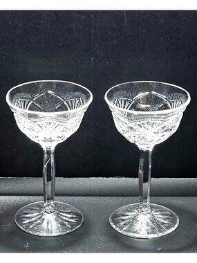 2 Vintage Bohemian Cut Crystal Cordial Glass 2oz Liqueur Stemware Elegant Barwar